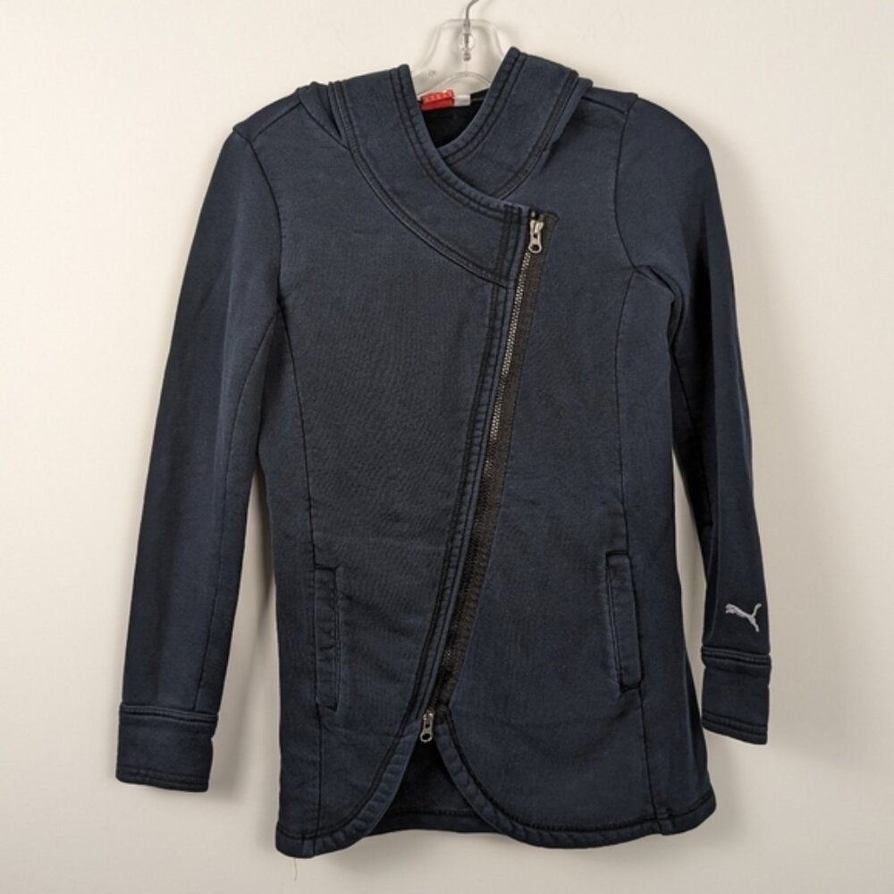 Sleek PUMA Women's Navy Zippered Cowl Neck Sweatshirt, Size XL